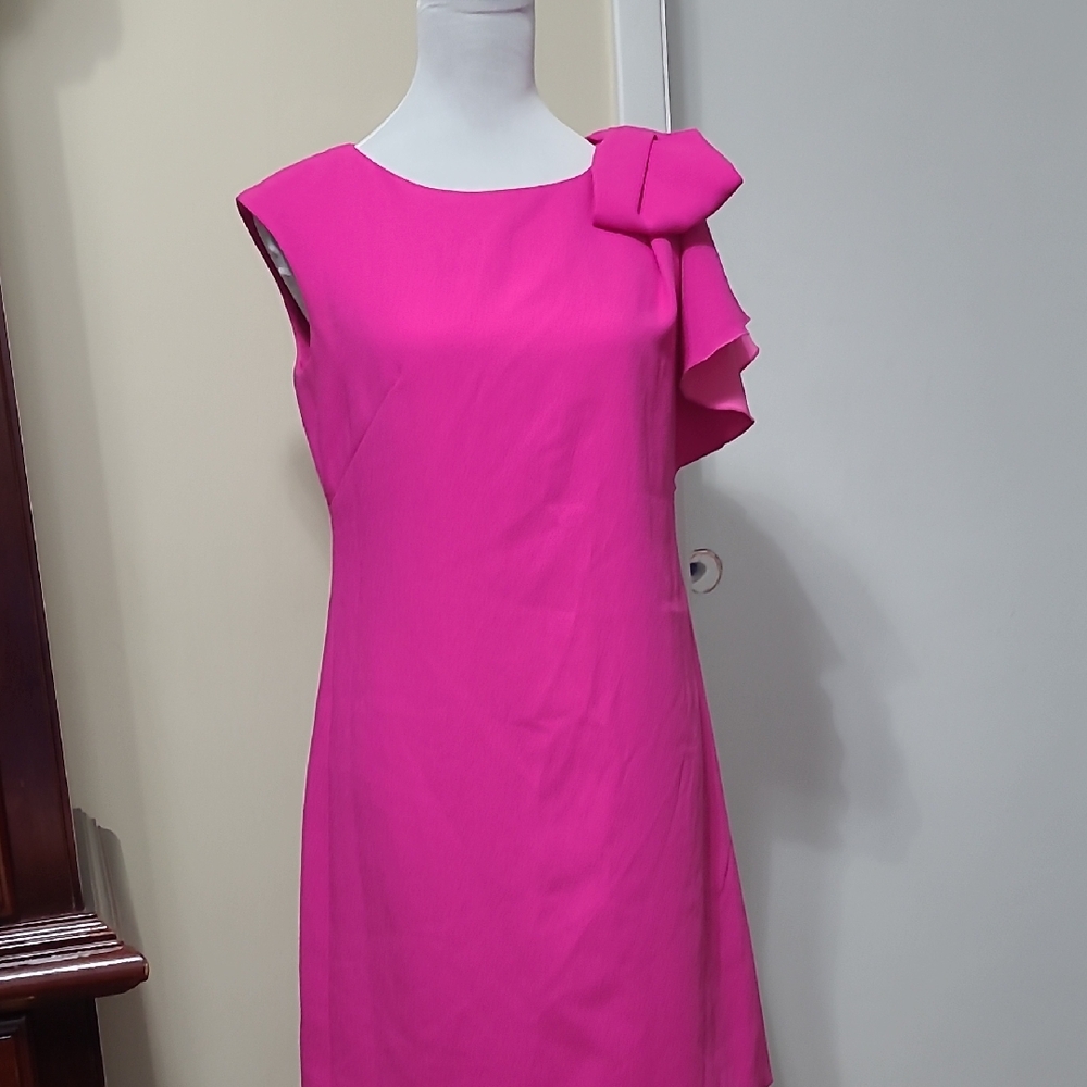 Eliza J Fuchsia One Shoulder Dress with Bow Size 8